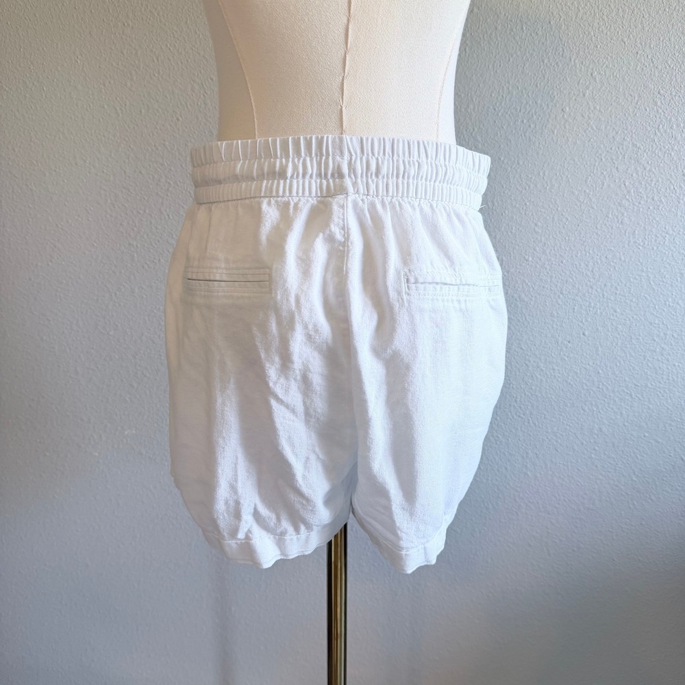 Womens White Linen Blend Drawstring Pull On Shorts Large Classic Summer Beach - Picture 4 of 7